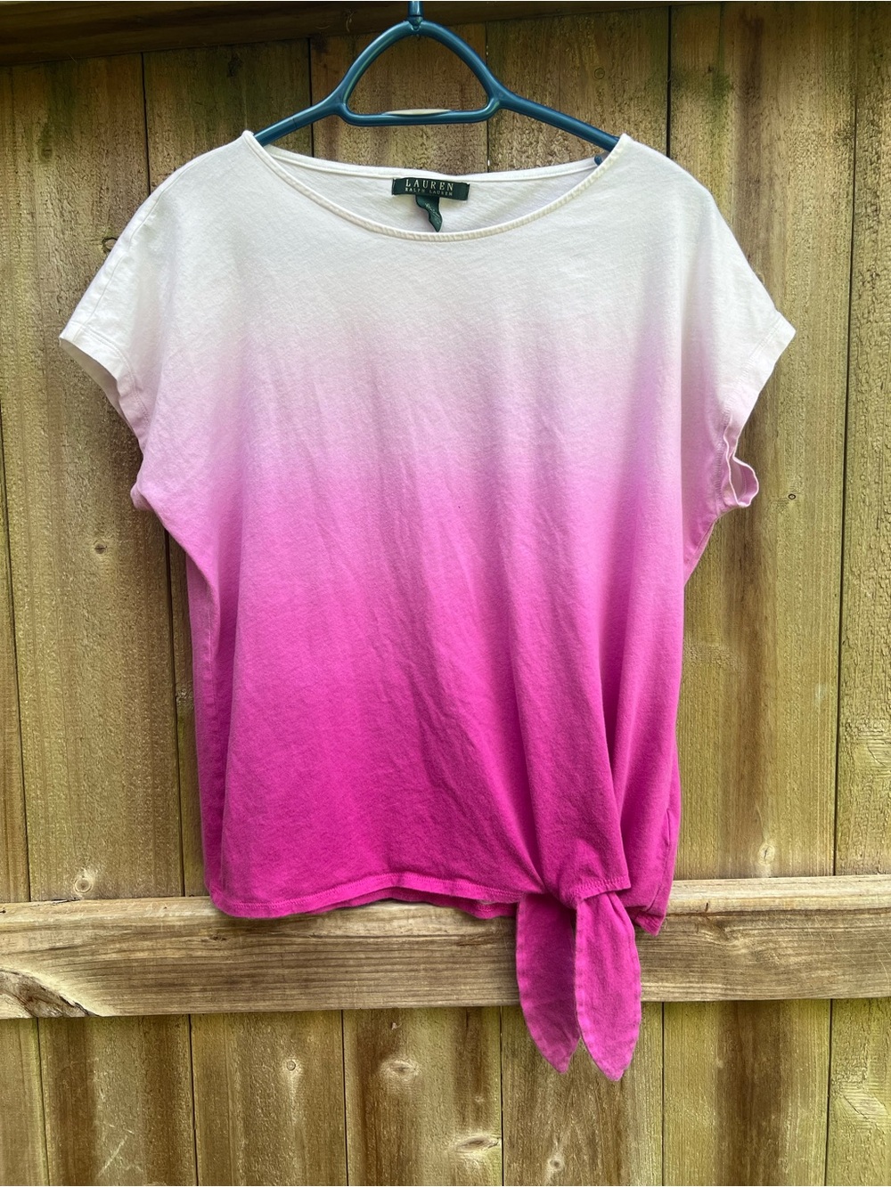 Lauren Ralph Lauren White to Hot Pink Ombre Tie-Front xl  shirt